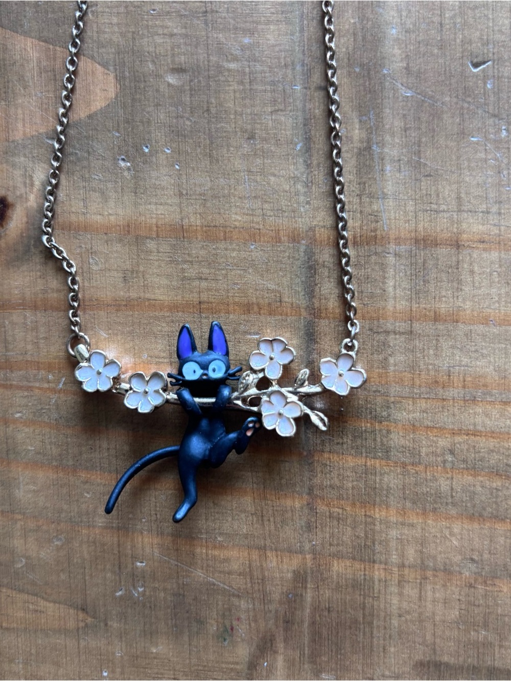 Studio Ghibli Kiki's Delivery Service Jiji Cat Hanging Necklace-Sakura Blossoms